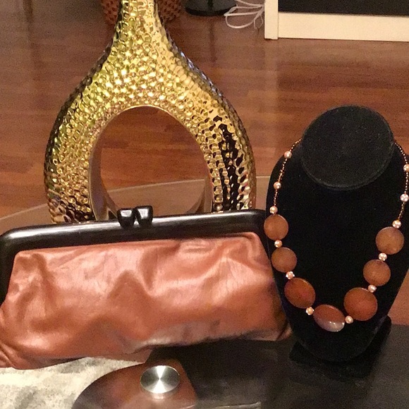 Elegant Rich Brown Leather Clutch & any necklace 35 - Picture 2 of 7